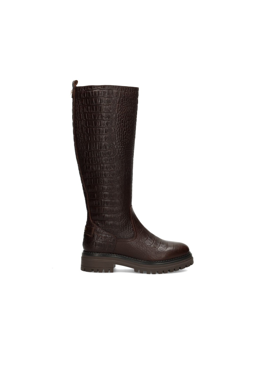 HABOOB LUNA dunkelbrauner Damen Lederstiefel mit hohem Schaft und Profilsohle, Seitenansicht