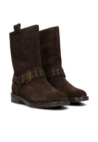 Poelman BAMBI dunkelbraune Damen-Stiefeletten aus Wildleder schräge Seitenansicht