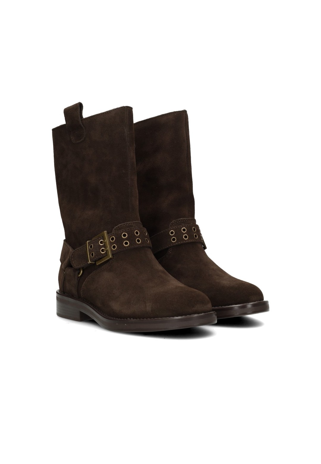 Poelman BAMBI dark brown suede women’s ankle boots angled side view