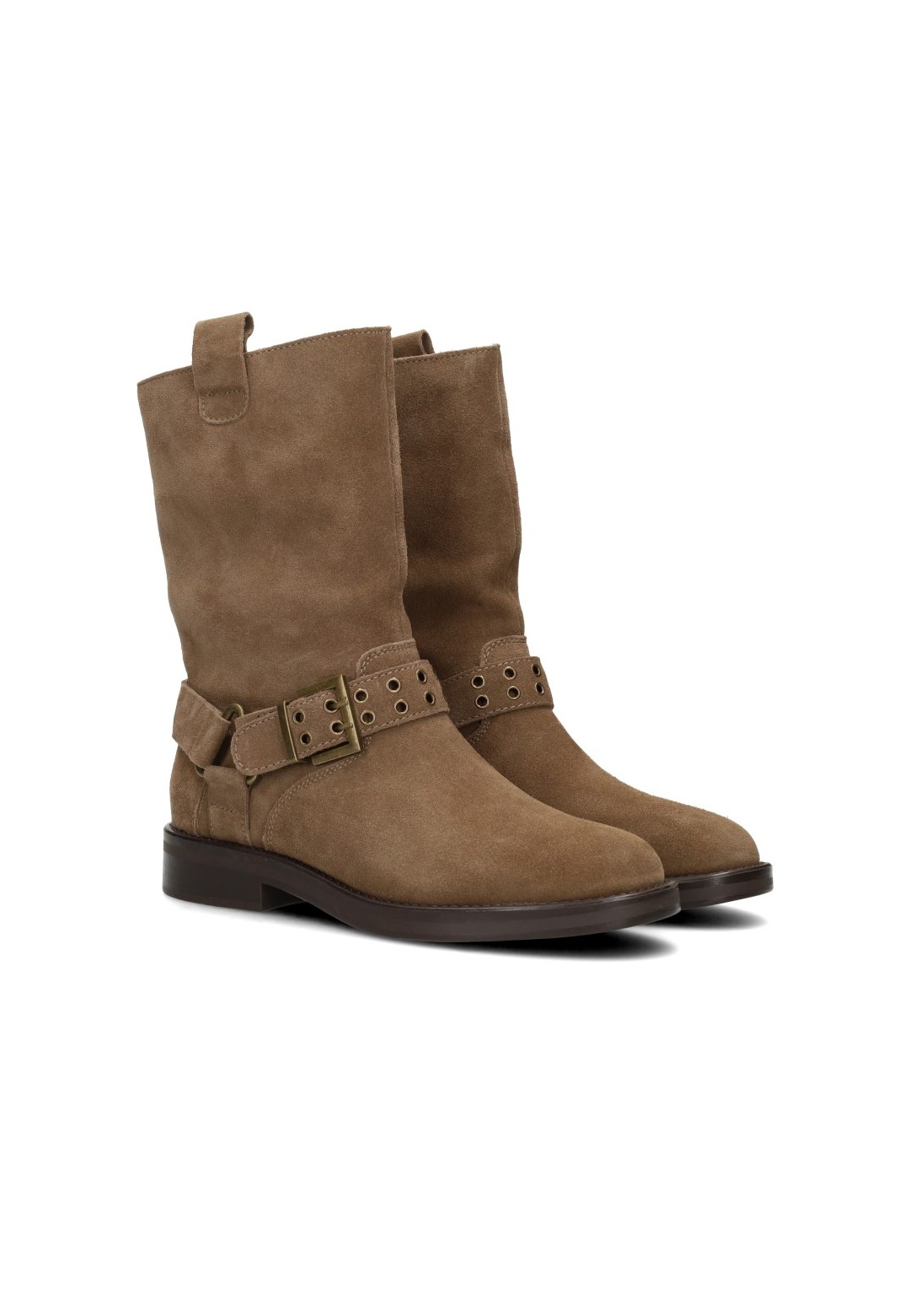 Poelman BAMBI braune Damen-Stiefeletten aus Wildleder schräge Seitenansicht