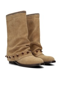 HABOOB CAMILLE beige suede ankle boots with studs – pair