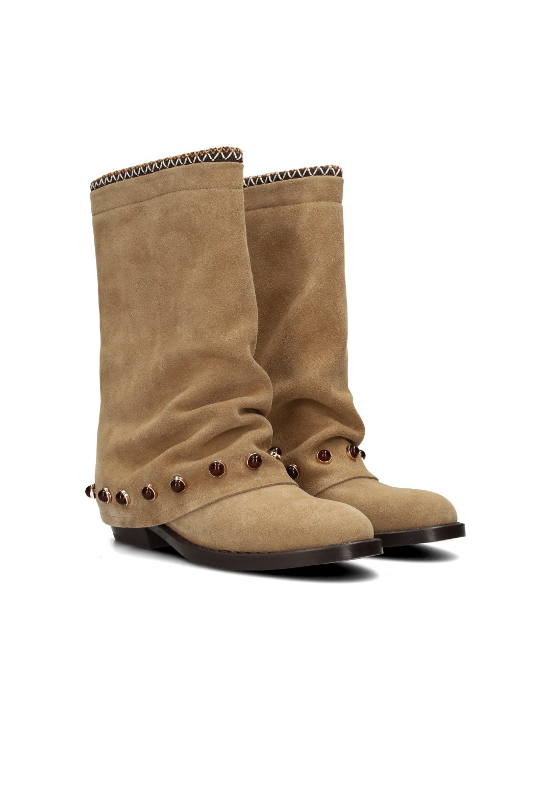 HABOOB CAMILLE beige suède enkellaarzen met studs – paar