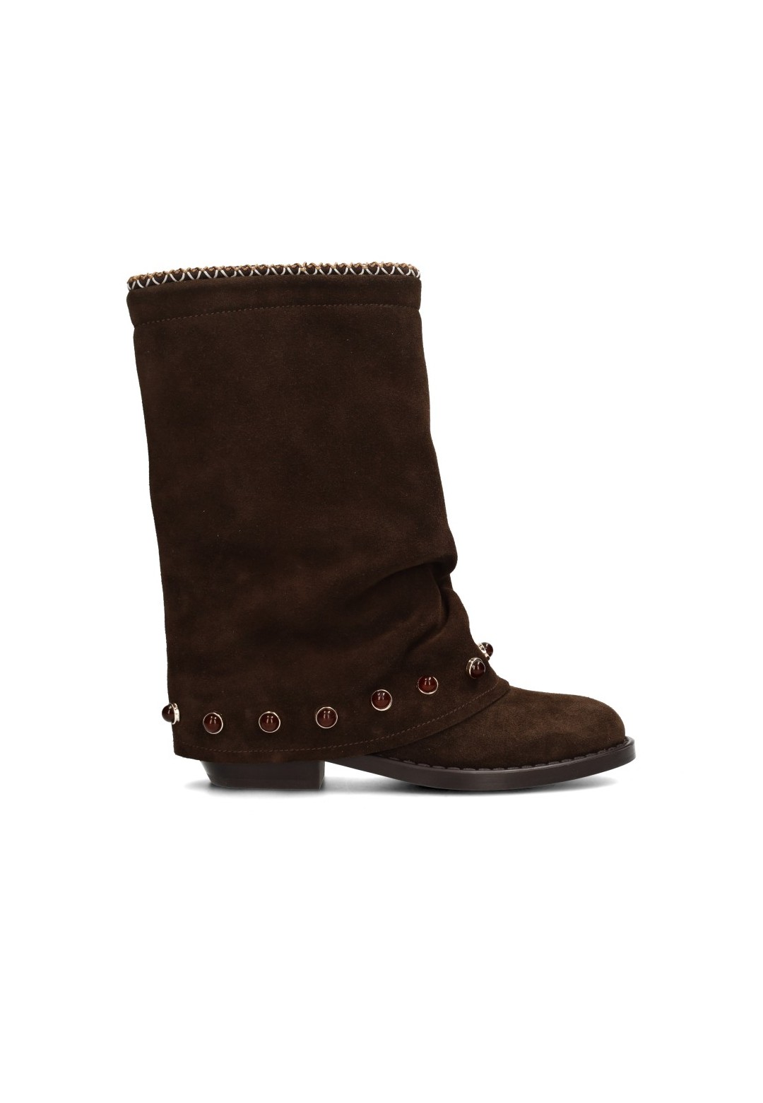 HABOOB CAMILLE dunkelbraune Veloursleder-Stiefeletten mit Nieten – Seitenansicht