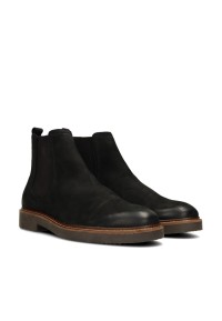 Poelman HUDSON black men's ankle boots with brown sole angled front view