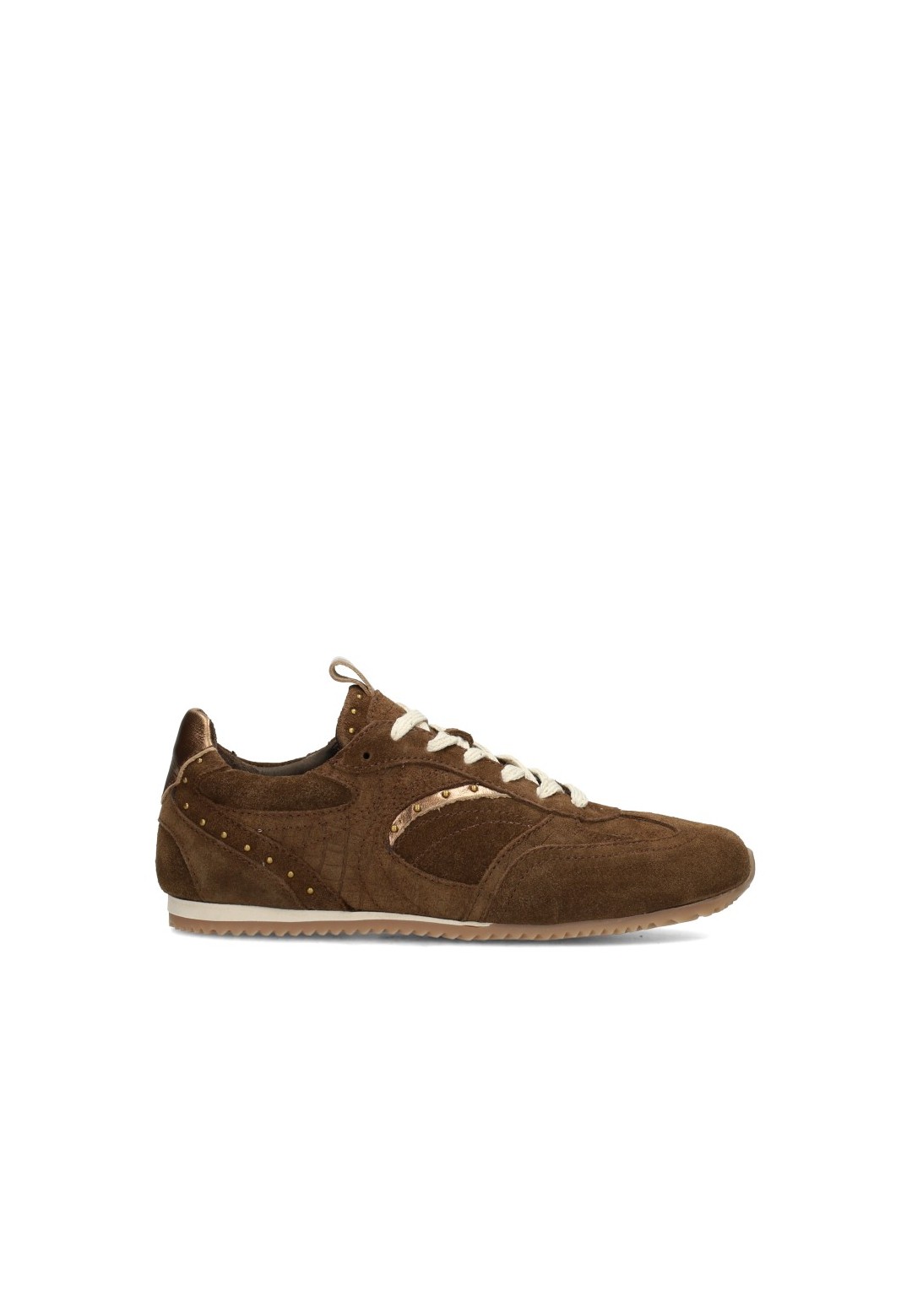 Poelman TAMARA bruine suède dames sneakers met witte veters zijaanzicht