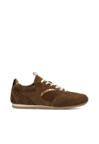 Poelman TAMARA braune Damen Sneaker aus Wildleder mit weißen Schnürsenkeln Seitenansicht