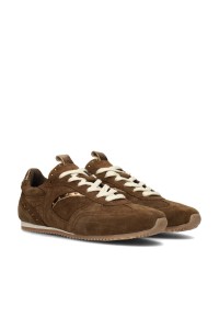 Poelman TAMARA bruine suède sneakers met witte veters schuin vooraanzicht