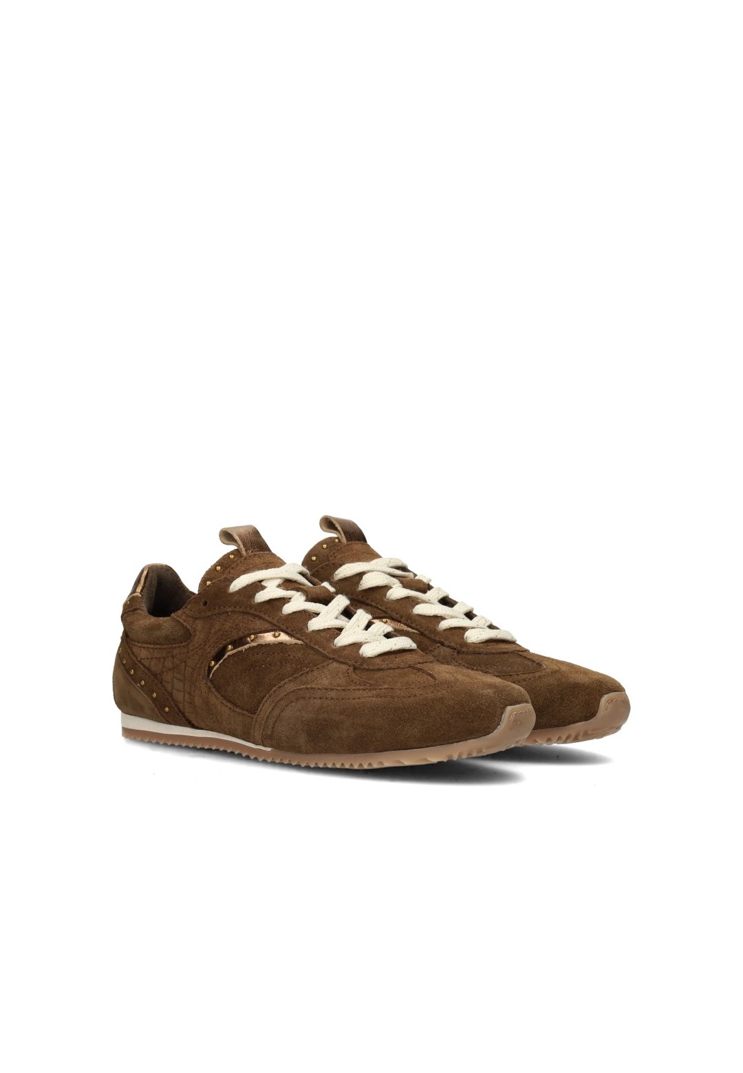 Poelman TAMARA bruine suède sneakers met witte veters schuin vooraanzicht