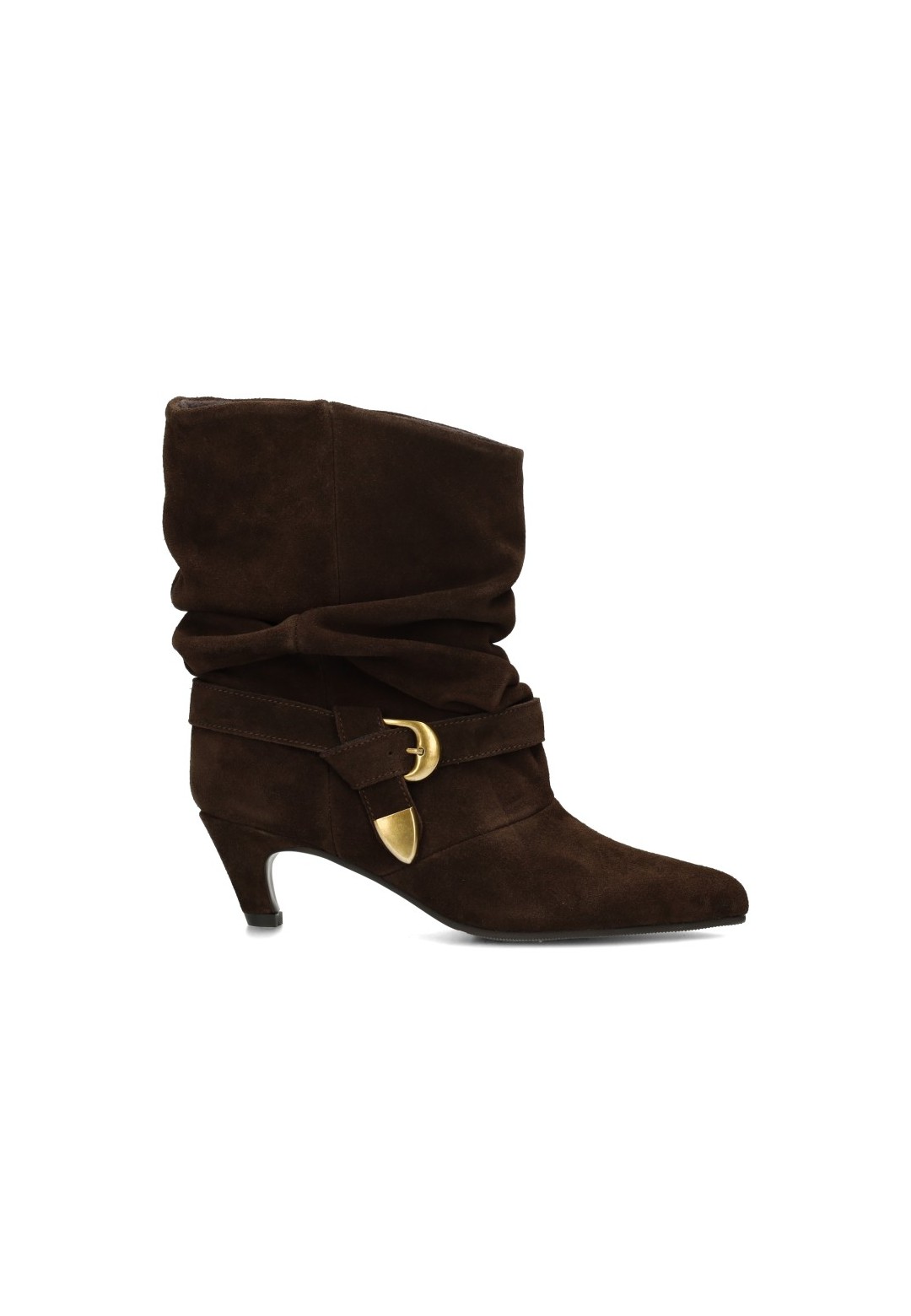 HABOOB GITHA dark brown suede boots with buckle, side view