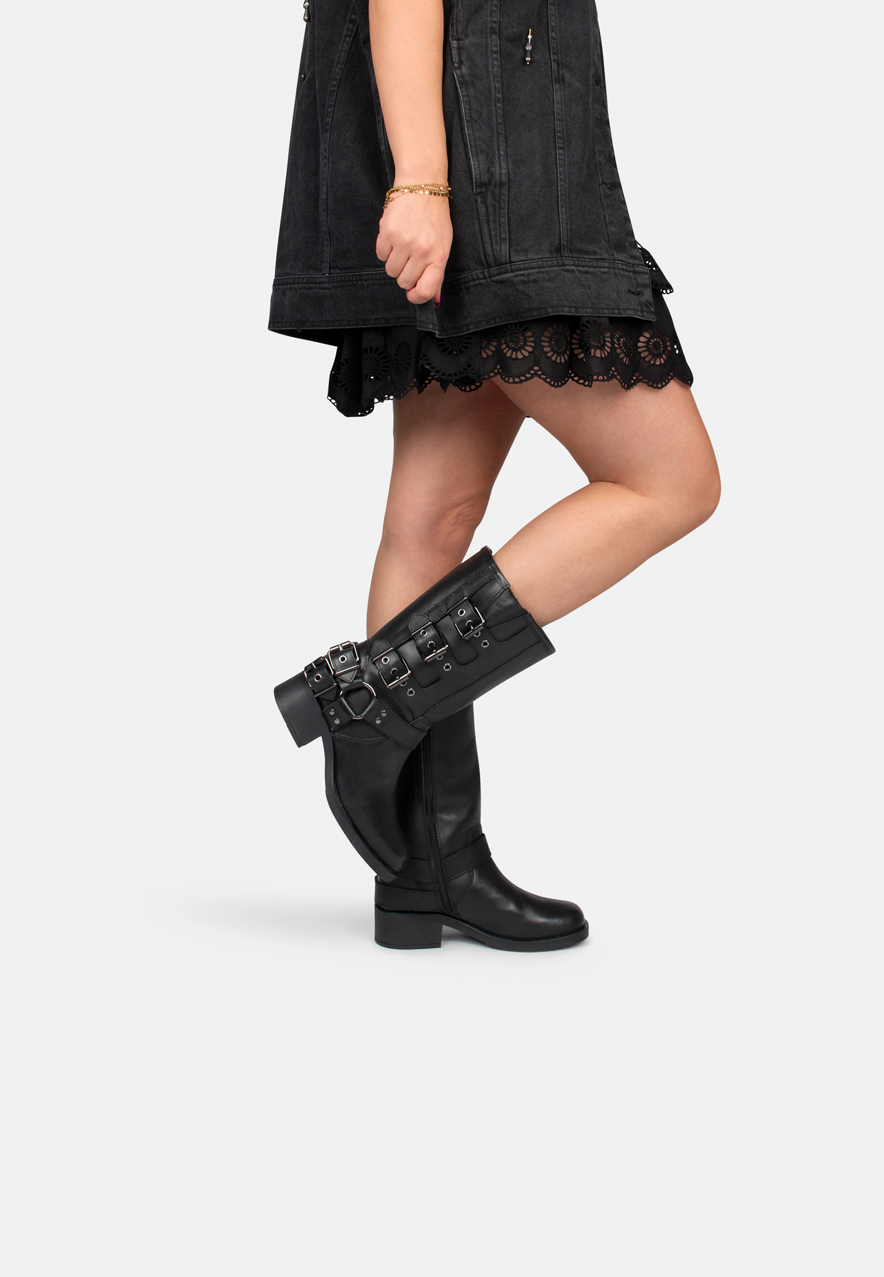 Biker flat boots sales