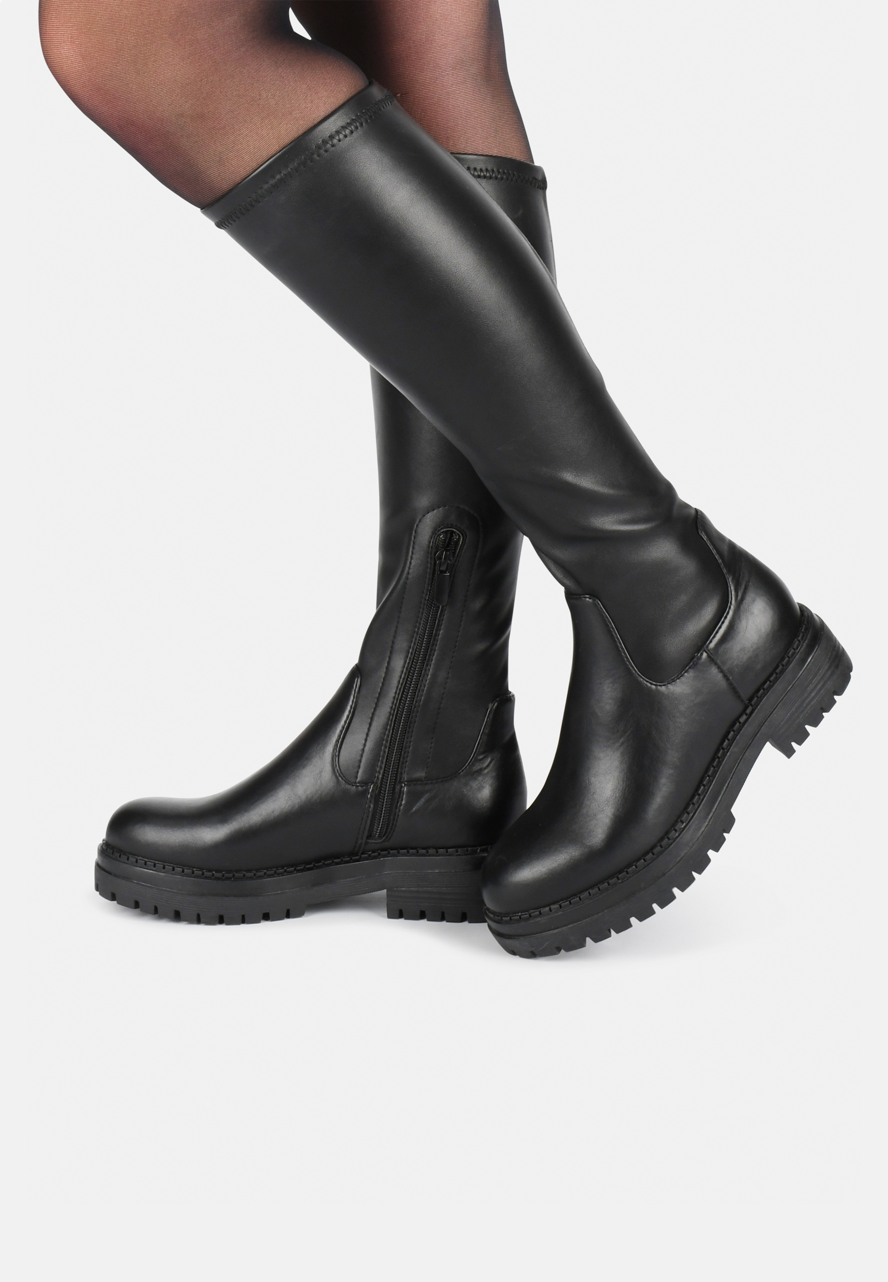 Black microfiber stretch boots shop